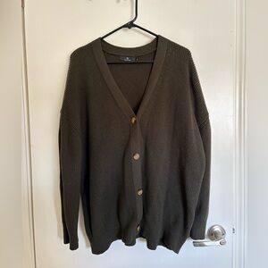 Lillusory Olive Green Oversized Button-Down Cardigan Sweater